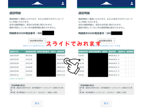 通話明細も見られる
