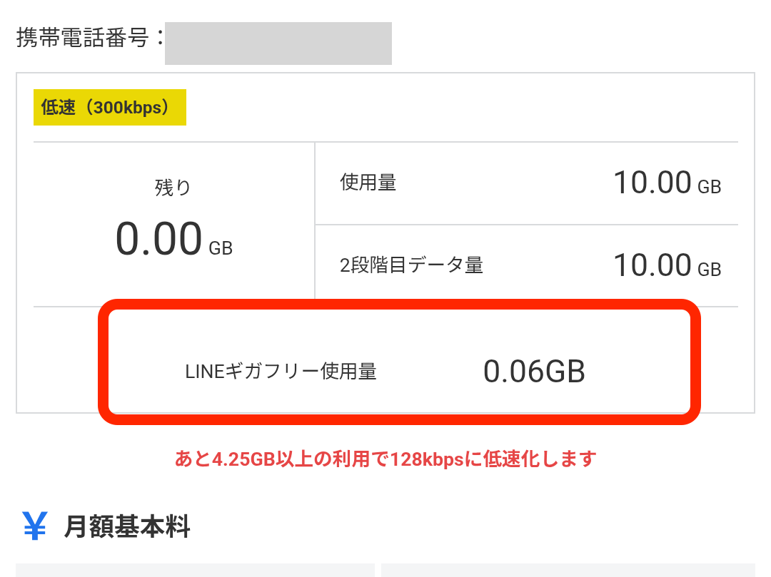 ギガフリー対象サービスの通信量