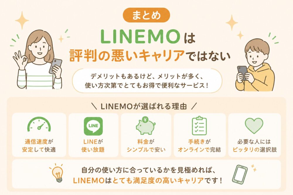 まとめ：LINEMO（ラインモ）は評判の悪いキャリアではない