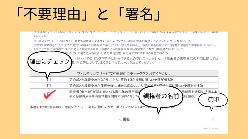 「不要理由」と「署名」