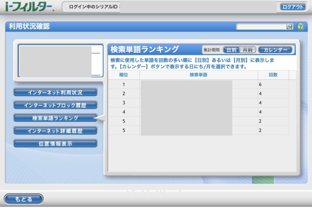 検索単語履歴の確認
