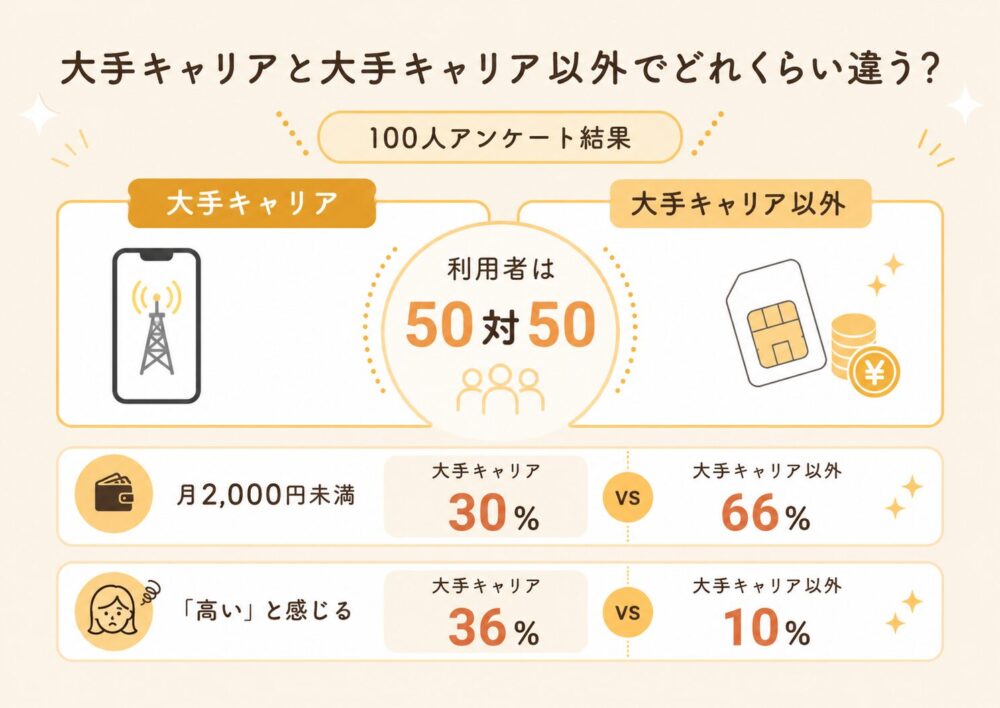 大手キャリアと大手キャリア以外でどれくらい違う？