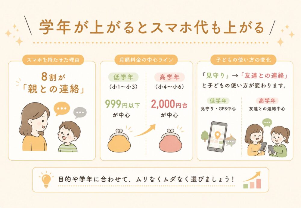 学年が上がるとスマホ代も上がる｜低学年と高学年の違い