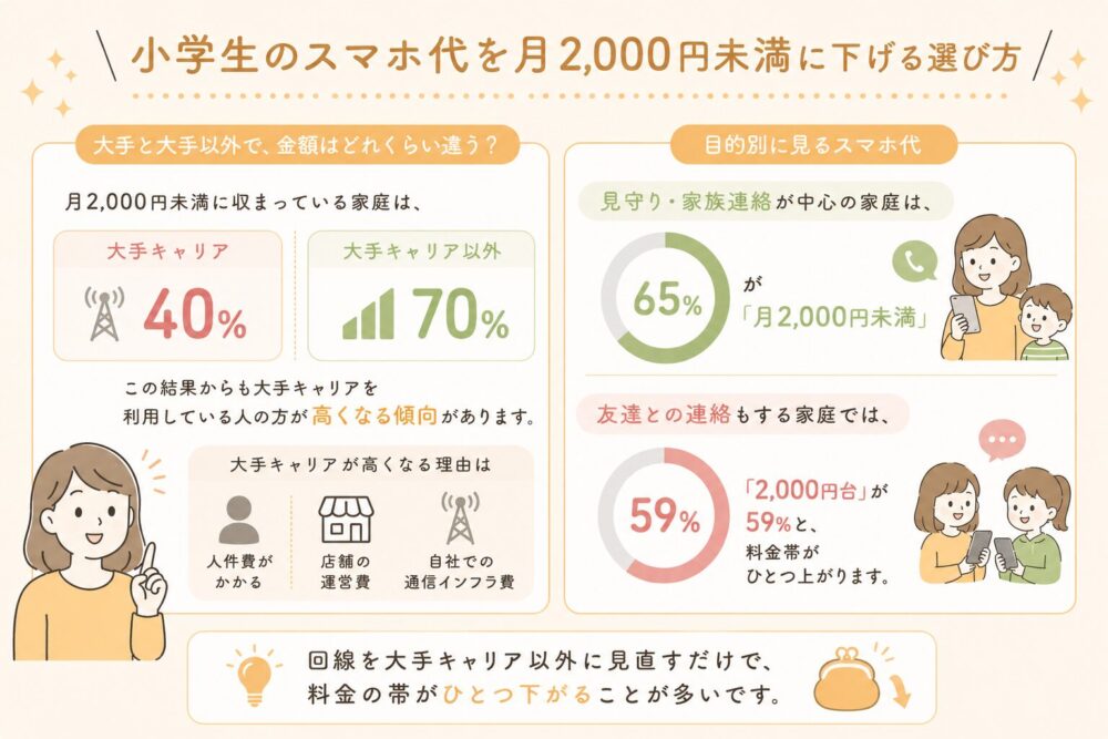 小学生のスマホ代を月2,000円未満に下げる選び方