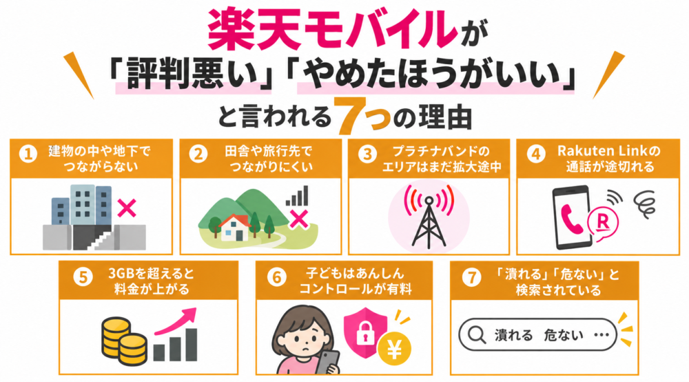 楽天モバイルが「評判悪い」「やめたほうがいい」と言われる7つの理由